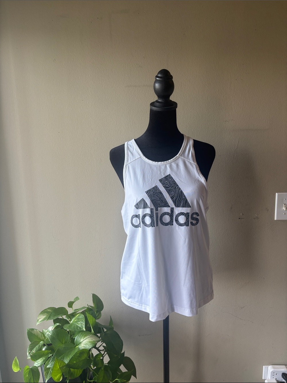 Adidas White Racerback Tank with Black Logo